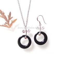 Fashion Bling Black Stone Necklace Earring Jewelry Set